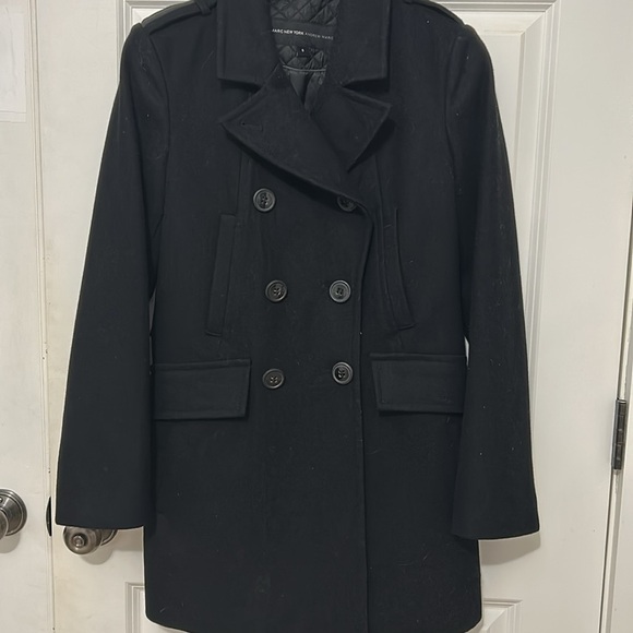 Marc Jacobs New York Double-Breasted peacoat Coat size 6 black wool blend - Picture 2 of 8